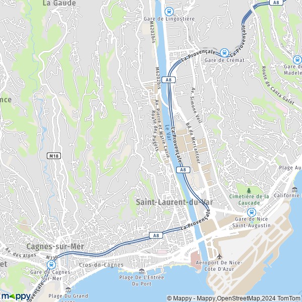 De kaart voor de stad Saint-Laurent-du-Var 06700