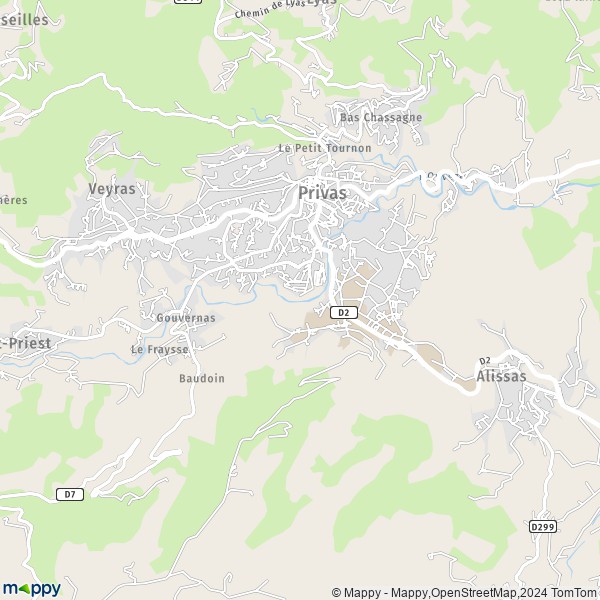 De kaart voor de stad Privas 07000