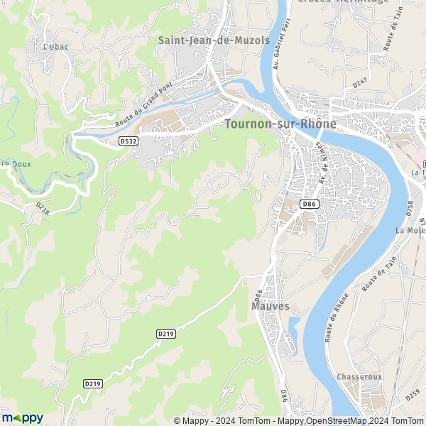 De kaart voor de stad Tournon-sur-Rhône 07300