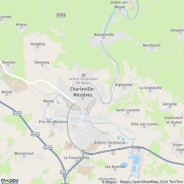De kaart voor de stad Charleville-Mézières 08000