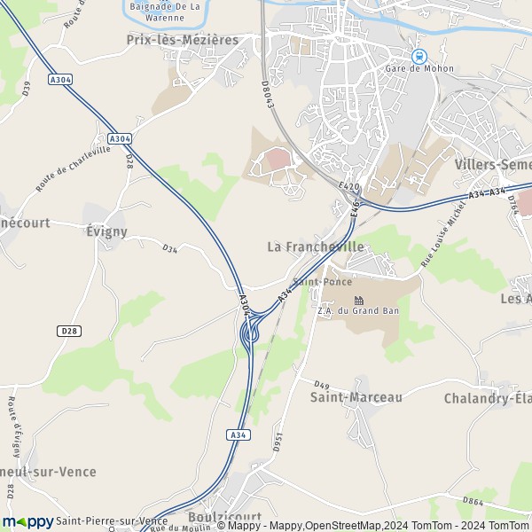 De kaart voor de stad La Francheville 08000