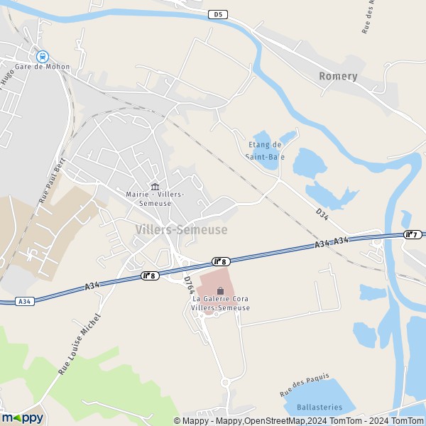 De kaart voor de stad Villers-Semeuse 08000