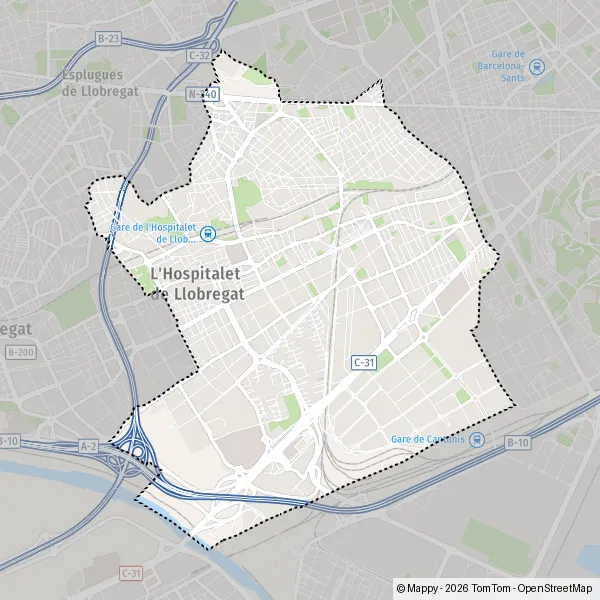 De kaart voor de stad 08014-08950 L'Hospitalet de Llobregat