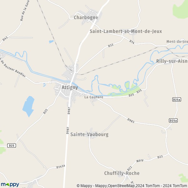 De kaart voor de stad Attigny 08130