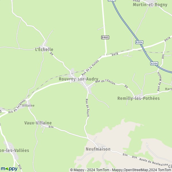 De kaart voor de stad Rouvroy-sur-Audry 08150