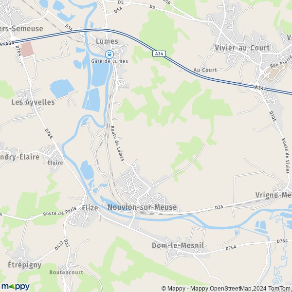 De kaart voor de stad Nouvion-sur-Meuse 08160