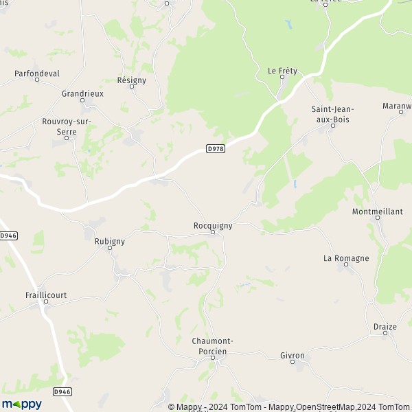 De kaart voor de stad Rocquigny 08220
