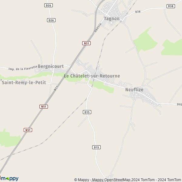 De kaart voor de stad Le Châtelet-sur-Retourne 08300