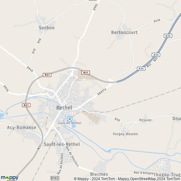 De kaart voor de stad Rethel 08300