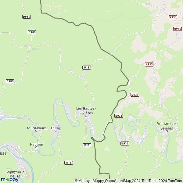 De kaart voor de stad Les Hautes-Rivières 08800
