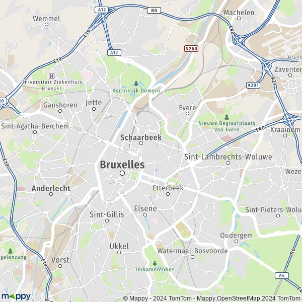 De kaart voor de stad 1000-1130 Brussel