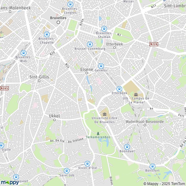 De kaart voor de stad 1000-1190 Elsene