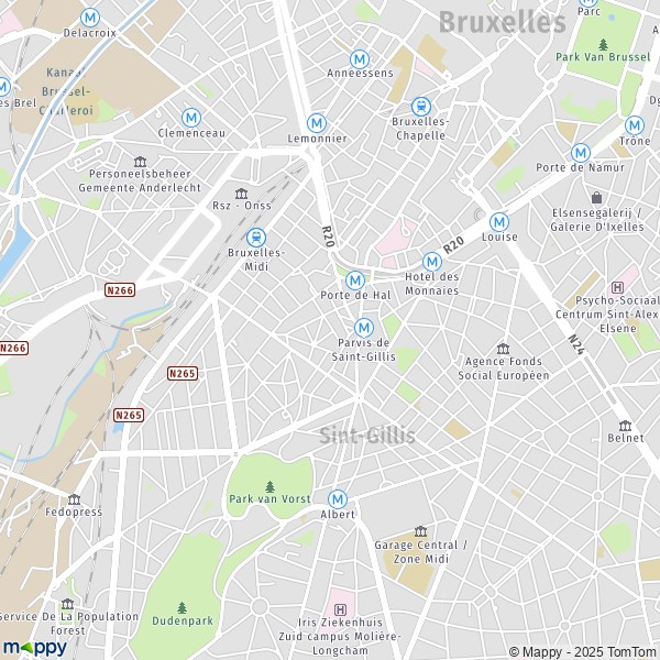 De kaart voor de stad 1000-1190 Sint-Gillis