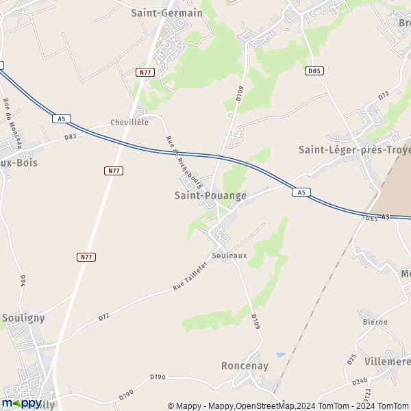 De kaart voor de stad Saint-Pouange 10120