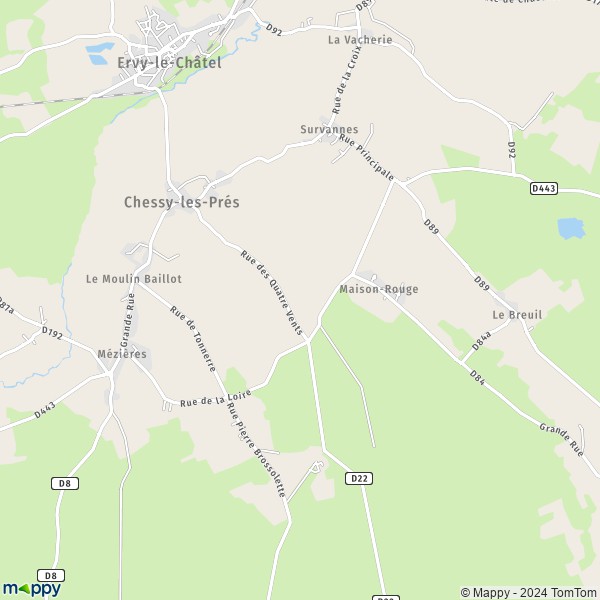 De kaart voor de stad Chessy-les-Prés 10130