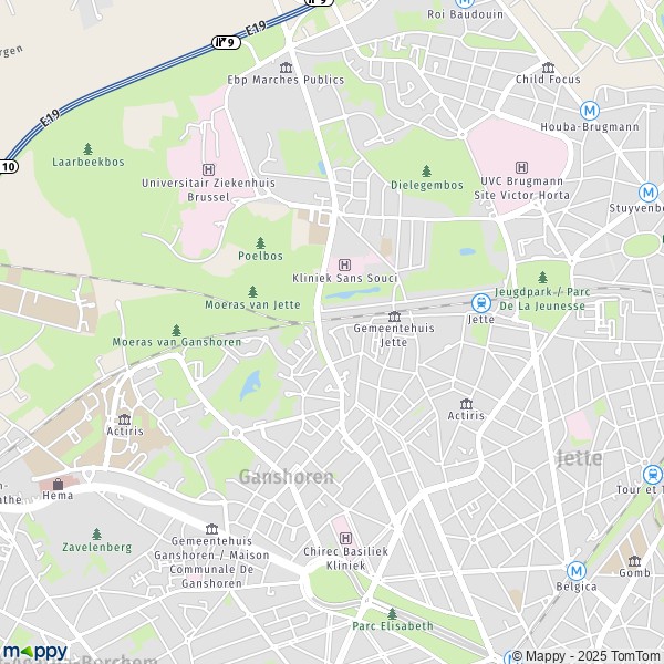 De kaart voor de stad 1020-1780 Jette