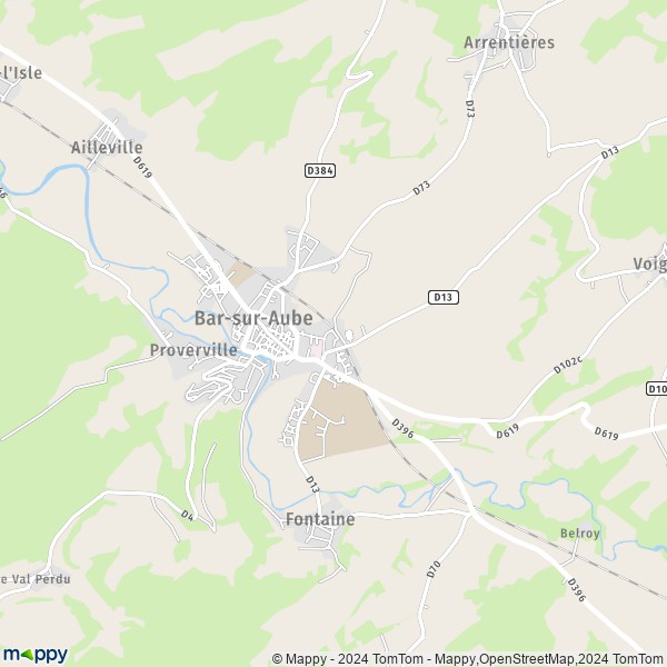De kaart voor de stad Bar-sur-Aube 10200