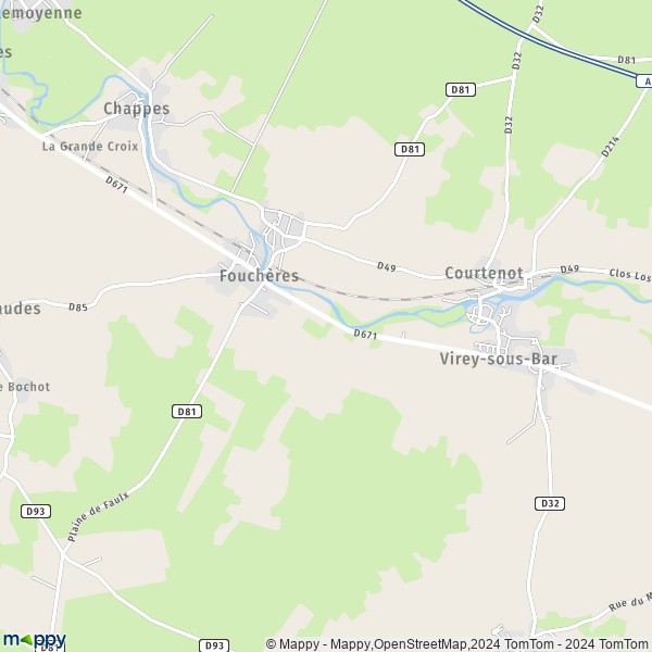 De kaart voor de stad Fouchères 10260