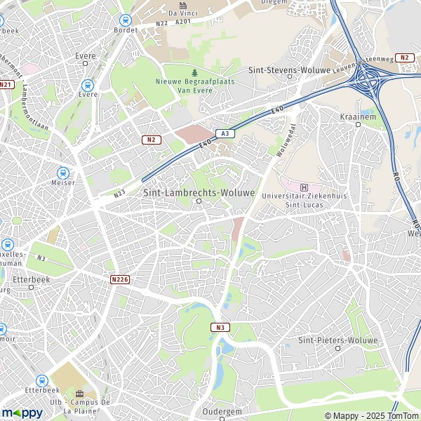 De kaart voor de stad 1030-1932 Sint-Lambrechts-Woluwe