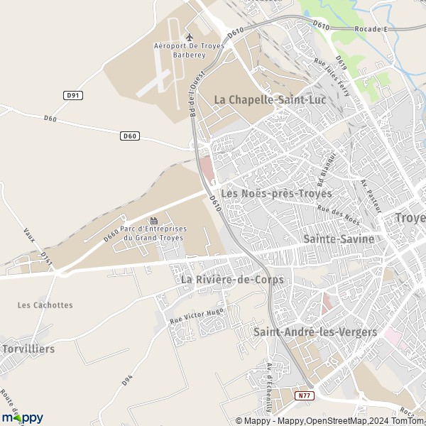 De kaart voor de stad Sainte-Savine 10300