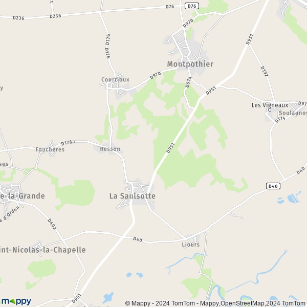 De kaart voor de stad La Saulsotte 10400
