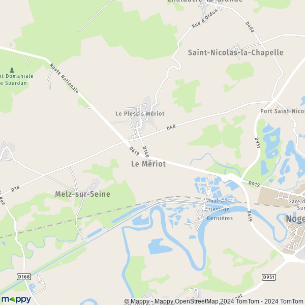 De kaart voor de stad Le Mériot 10400