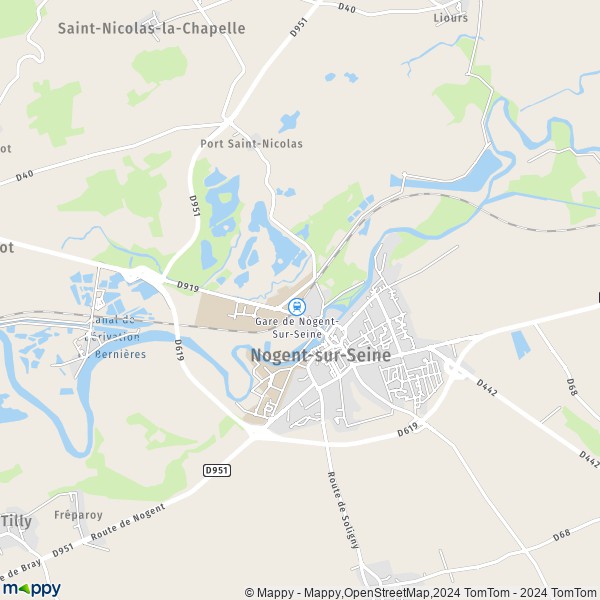 De kaart voor de stad Nogent-sur-Seine 10400