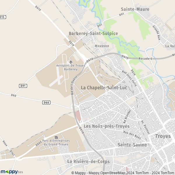 De kaart voor de stad La Chapelle-Saint-Luc 10600