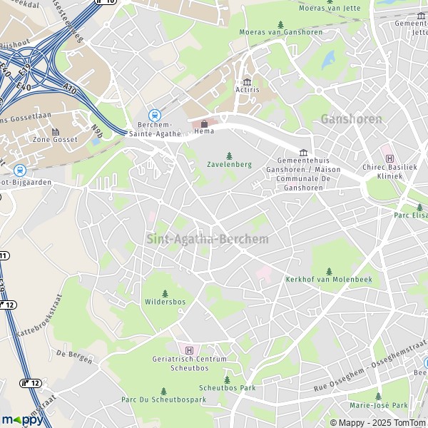 De kaart voor de stad 1080-1082 Sint-Agatha-Berchem