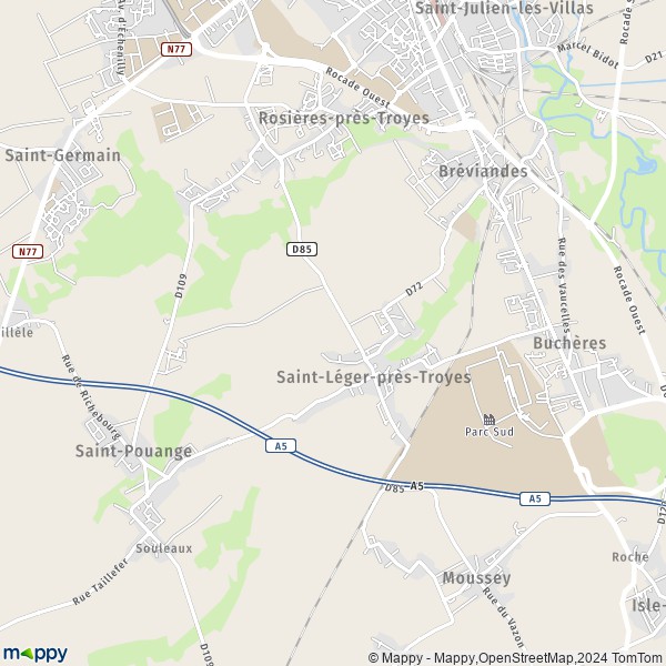 De kaart voor de stad Saint-Léger-près-Troyes 10800