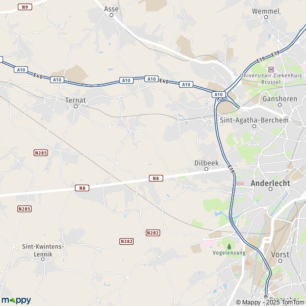 De kaart voor de stad 1082-1731 Dilbeek
