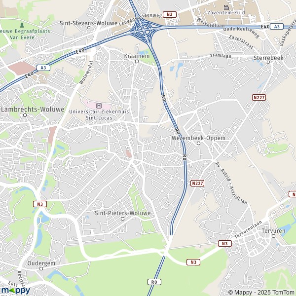 De kaart voor de stad 1150-1970 Kraainem
