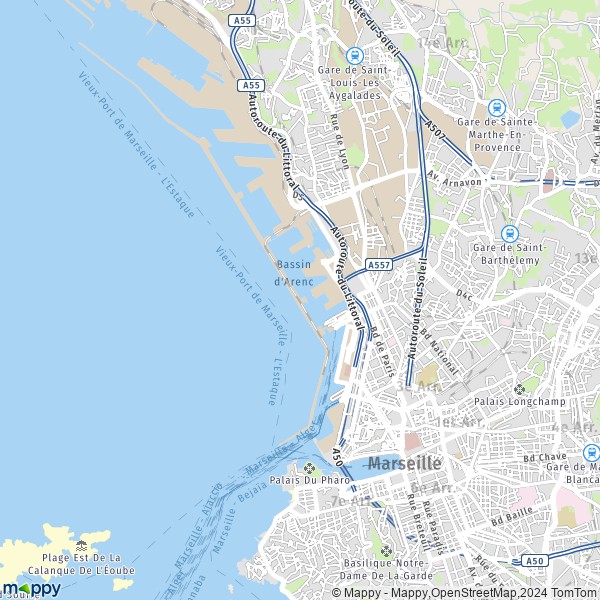 De kaart voor de stad 2e Arrondissement, Marseille
