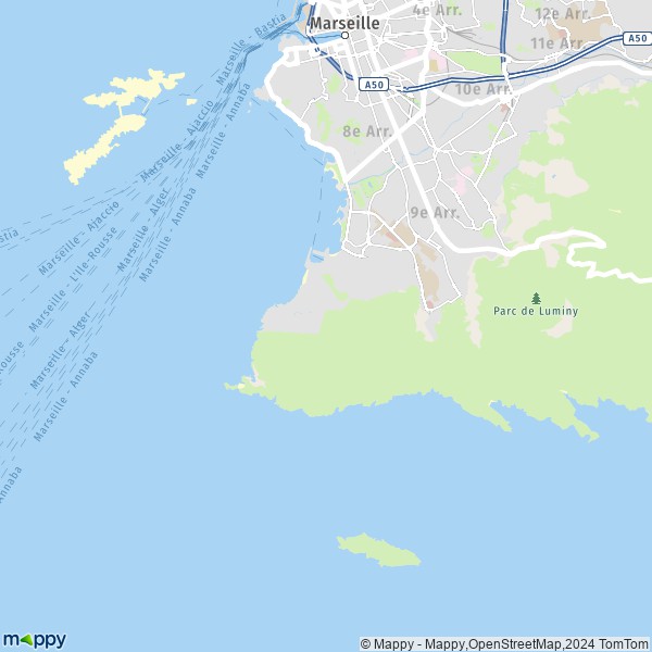 De kaart voor de stad 8e Arrondissement, Marseille
