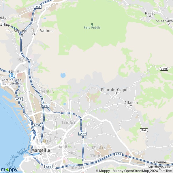 De kaart voor de stad 13e Arrondissement, Marseille