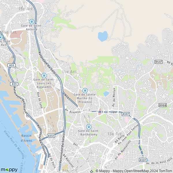 De kaart voor de stad 14e Arrondissement, Marseille
