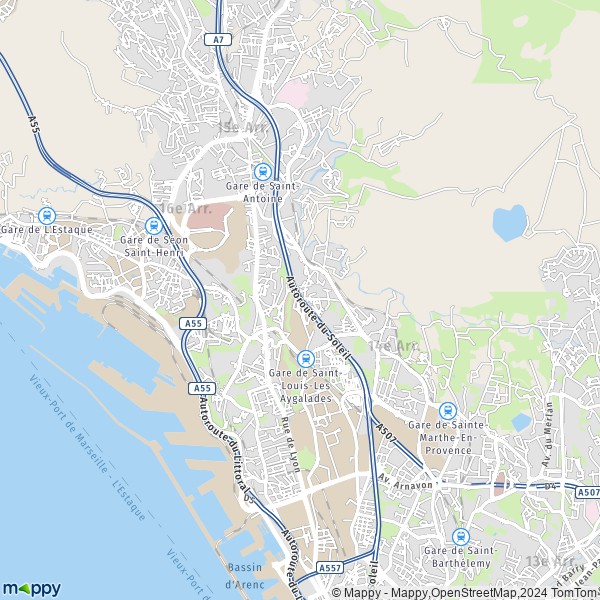 De kaart voor de stad 15e Arrondissement, Marseille