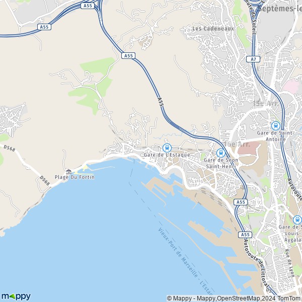 De kaart voor de stad 16e Arrondissement, Marseille