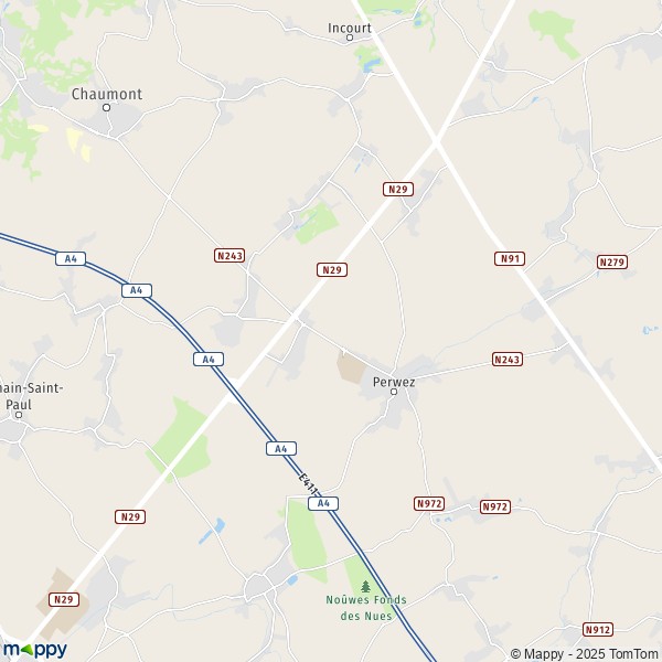 De kaart voor de stad 1315-1360 Perwez