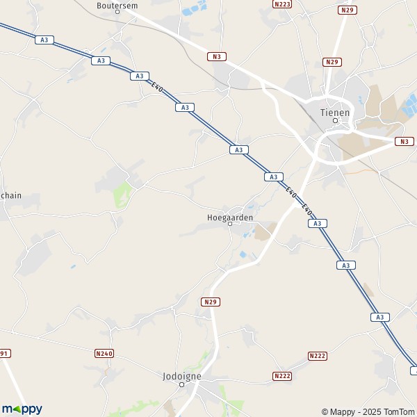 De kaart voor de stad 1320-3321 Hoegaarden
