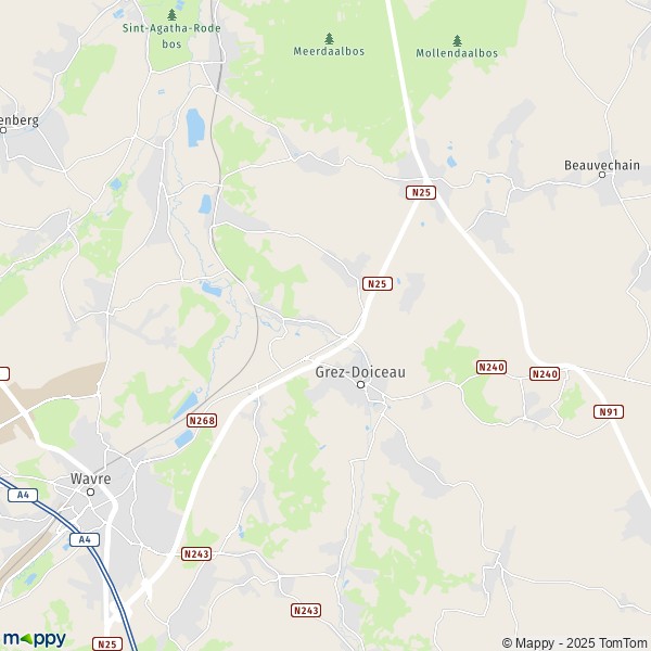 De kaart voor de stad 1325-3053 Grez-Doiceau