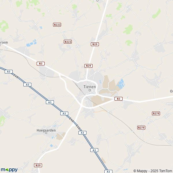 De kaart voor de stad 1357-3471 Tienen