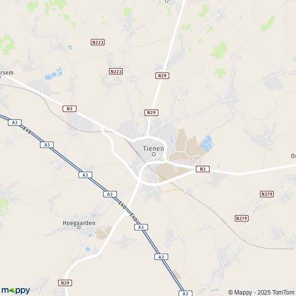 De kaart voor de stad 1357-3380 Tienen