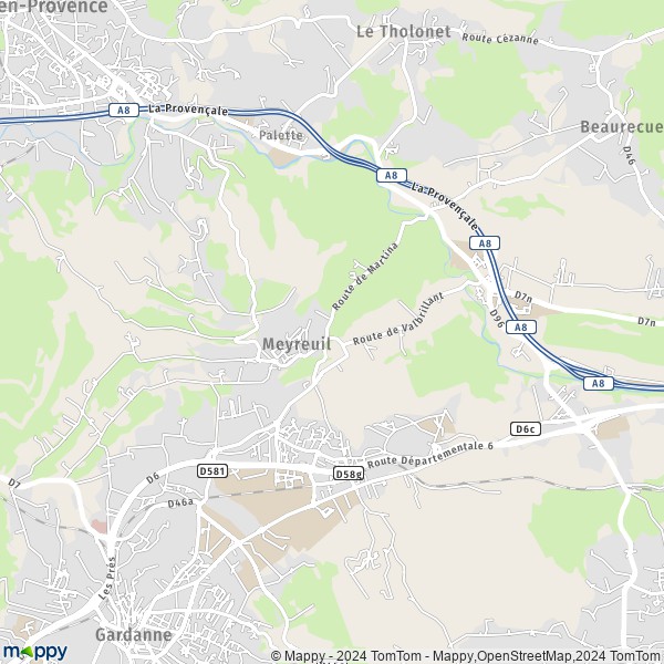De kaart voor de stad Meyreuil 13590