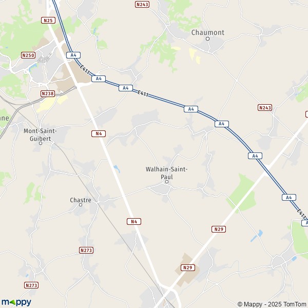 De kaart voor de stad 1360-5030 Walhain