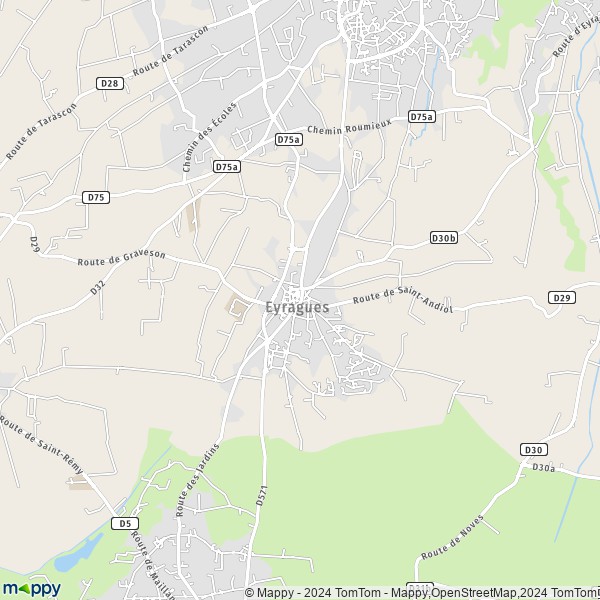 De kaart voor de stad Eyragues 13630