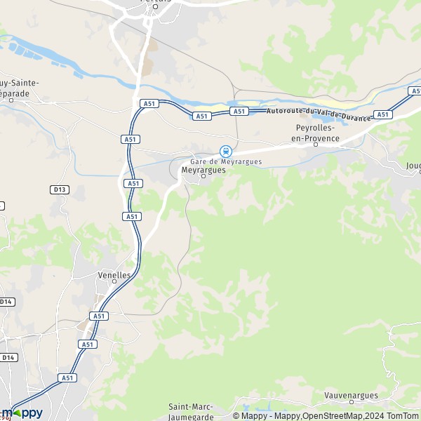 De kaart voor de stad Meyrargues 13650