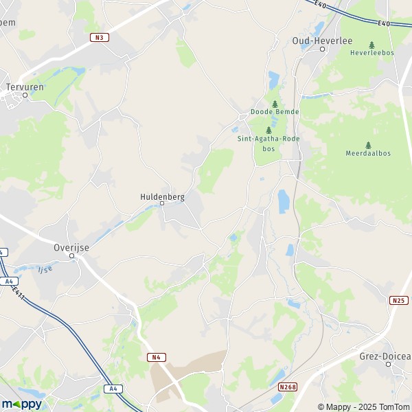 De kaart voor de stad 1390-3061 Huldenberg