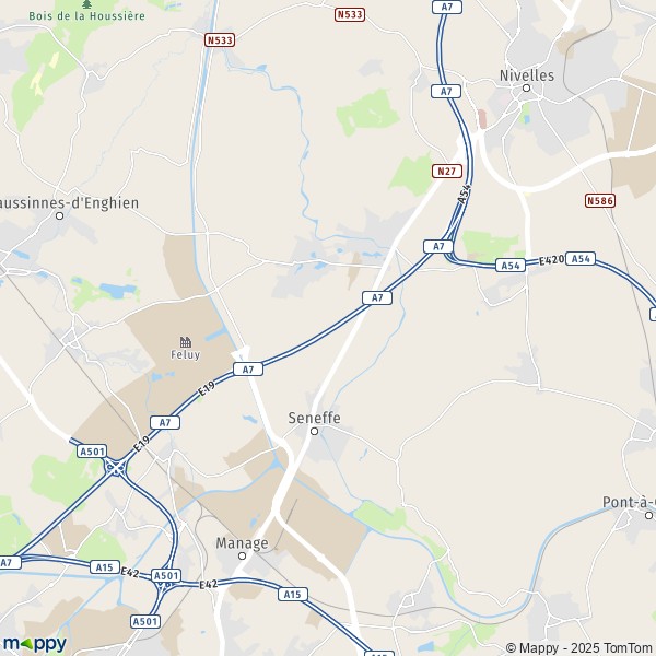 De kaart voor de stad 1400-7190 Seneffe