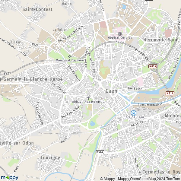 De kaart voor de stad Caen 14000
